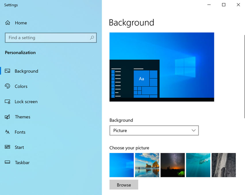 customizing settings for personal use